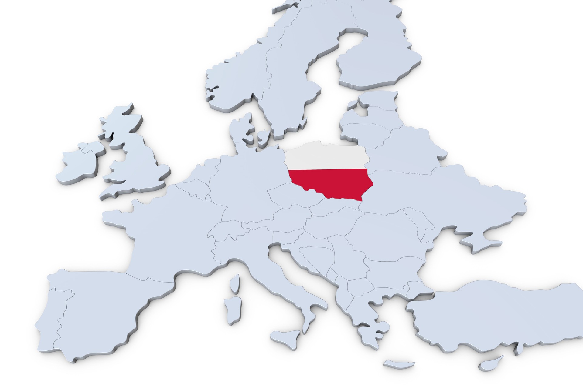 European map with Poland highlighted European map with Poland highlighted